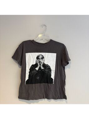 Tupac Shakur 2Pac Graphic Tee Black Portrait Print T-Shirt Size M